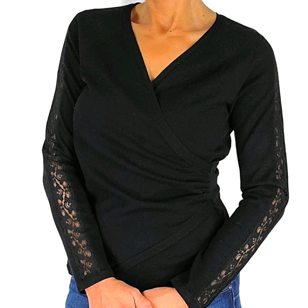 Nine West Long Sleeve Lace Twist Sweater Medium